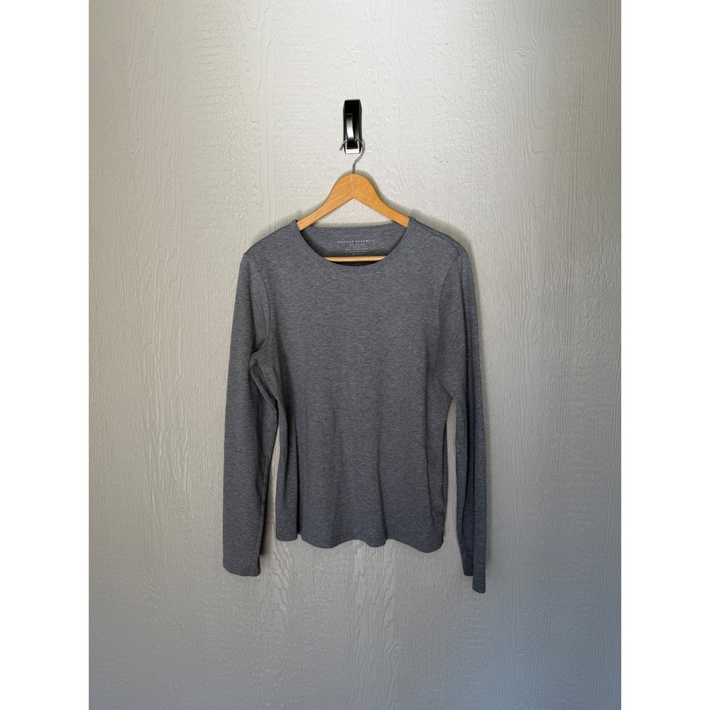 Banana Republic Womens XL Gray 100% Cotton Long Sleeve Crewneck Tee Shirt EUC